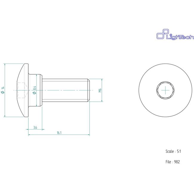 LighTech LIGHTECH schroef M6 X 16 Type 982 zilver Ergal per eenheid 982SIL