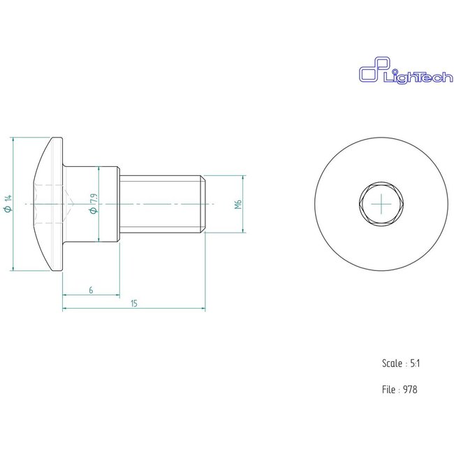 LIGHTECH schroef M6 X 15 Type 978 zilver Ergal per eenheid 978SIL
