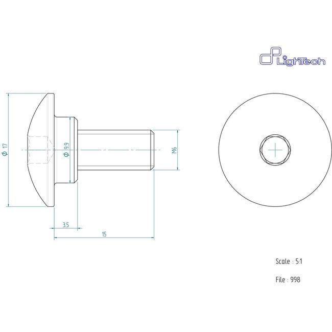LIGHTECH schroef M6 X 15 Type 998 goud Ergal per eenheid 998ORO