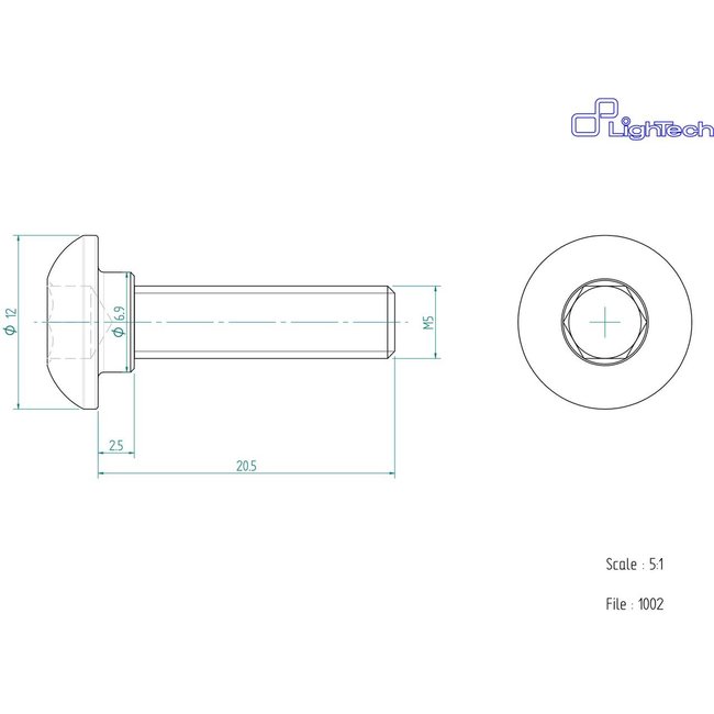 LighTech LIGHTECH schroef M5 X 20,5 Type 1002 kobalt Ergal per eenheid 1002COB