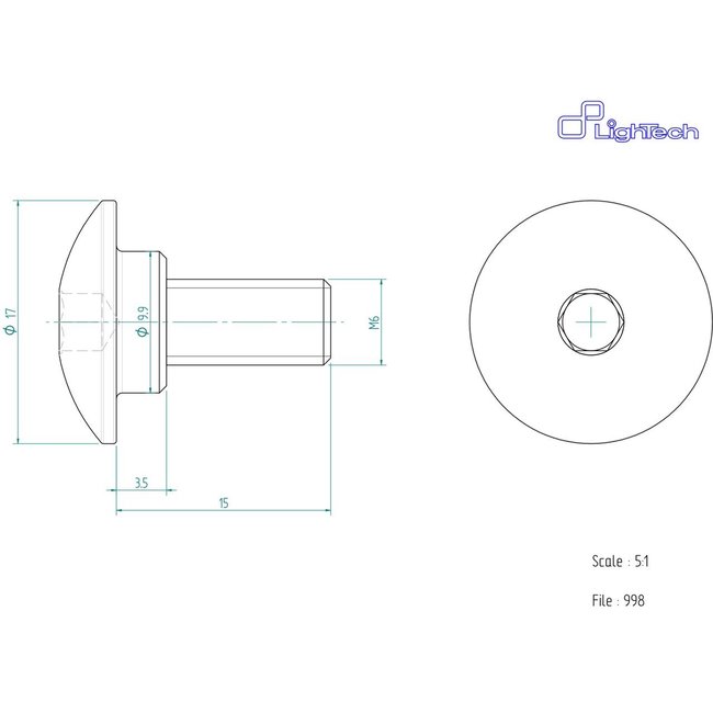 LighTech LIGHTECH schroef M6 X 15 Type 998 zwart Ergal per eenheid 998NER