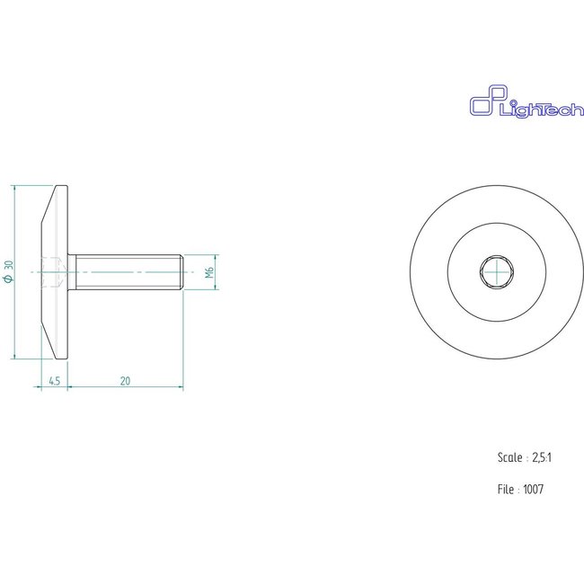 LighTech LIGHTECH schroef M6 X 20 Type 1007 zwart Ergal per eenheid 1007NER