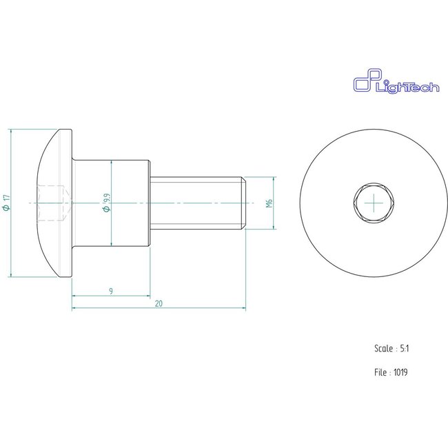 LIGHTECH schroef M6 X 20 Type 1019 zwart Ergal per eenheid 1019NER