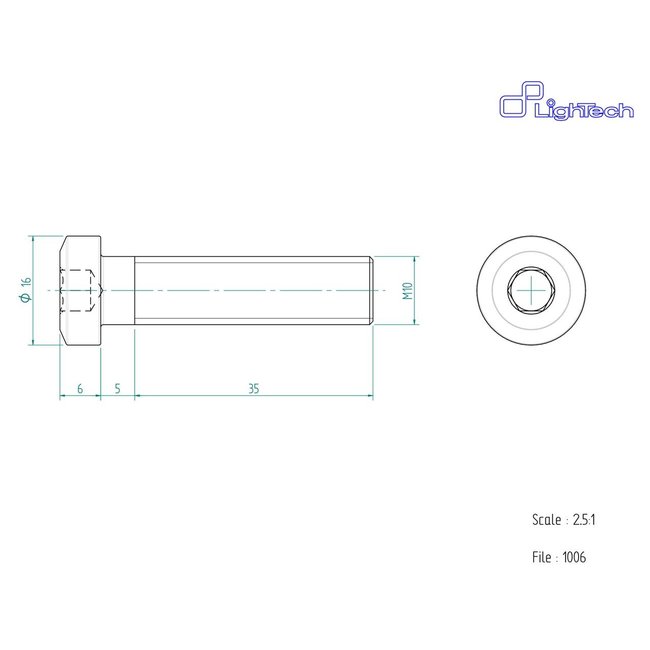 LIGHTECH schroef M10 X 40 Type 1006 zwart Ergal per eenheid 1006NER
