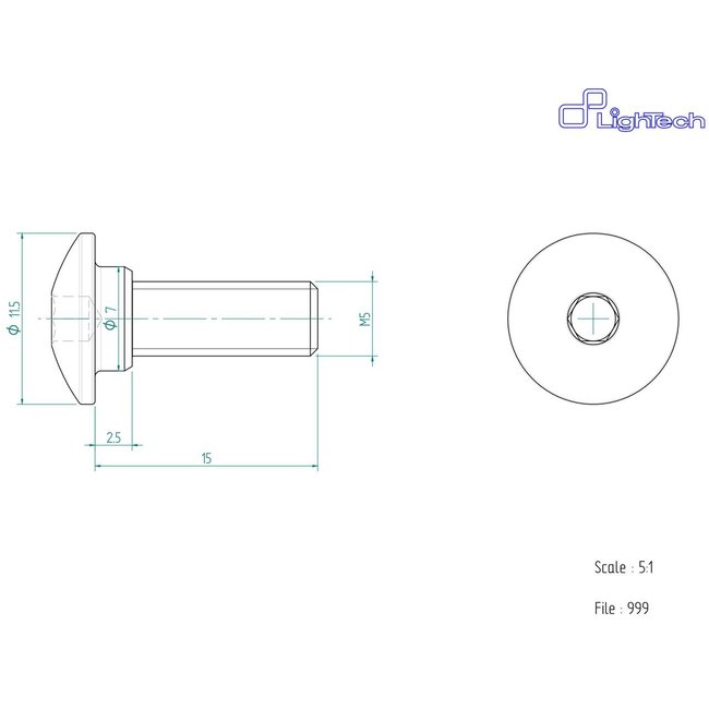 LighTech LIGHTECH schroef M5 X 15 Type 999 zwart Ergal per eenheid 999NER