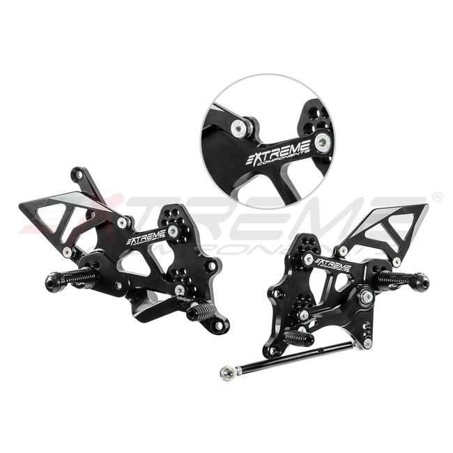 Extreme Components GP EVO rear sets kit  for Yamaha R3 (2015/2021) (standard and reverse shifting) with aluminium heel guard (black) (shift rod for quickshifter)