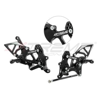 Extreme Components GP EVO rear sets kit  for Yamaha R3 (2015/2021) (standard and reverse shifting) with aluminium heel guard (black) (shift rod for standard shifting, no quickshifter)