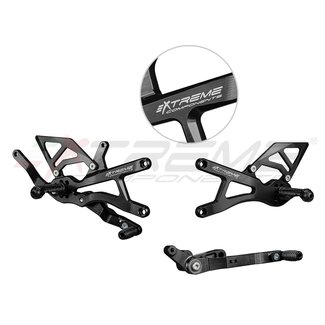 Extreme Components GP EVO rear sets kit for Yamaha R1 (2015/2022) (standard and reverse shifting) with aluminium heel guard (black) (for OEM exhaust)