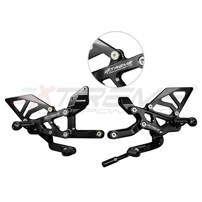 Extreme Components GP EVO rear sets kit for Ducati Panigale V4 / V4S / V4R e Streetfighter V4/ V4S (2018/2022) (standard and reverse shifting) with aluminium heel guard (black)