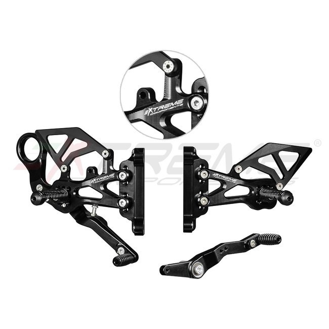 Extreme Components GP EVO rear sets kit for BMW S1000RR / M1000RR (2019/2022)(standard and reverse shifting) with aluminium heel guard (black)