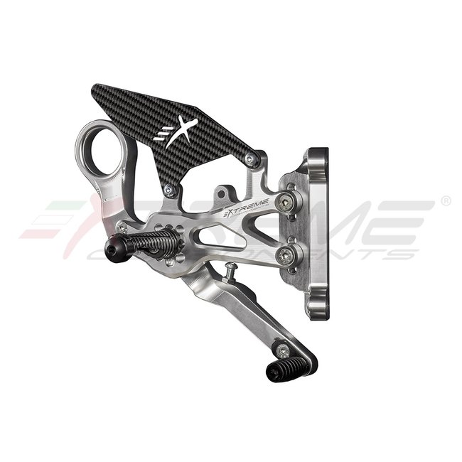 Extreme Components GP EVO rear sets kit for BMW S1000RR / M1000RR (2019/2022)(standard and reverse shifting) with carbon fiber heel guard (silver)