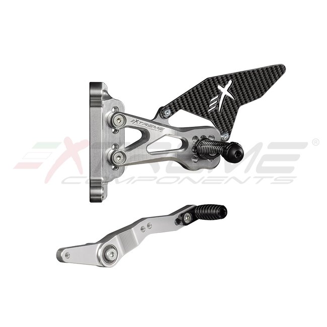 Extreme Components GP EVO rear sets kit for BMW S1000RR / M1000RR (2019/2022)(standard and reverse shifting) with carbon fiber heel guard (silver)