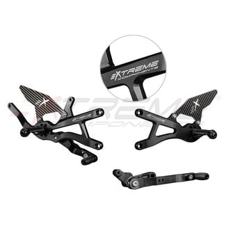 Extreme Components GP EVO rear sets kit for Yamaha R1 (2015/2022) (standard and reverse shifting) with carbon fiber heel guard (black) (for OEM exhaust)