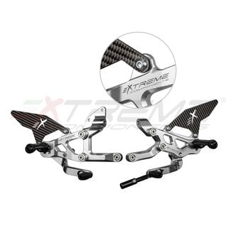 Extreme Components GP EVO rear sets kit for Ducati Panigale V4 / V4S / V4R e Streetfighter V4/ V4S (2018/2022) (standard and reverse shifting) with carbon fiber heel guard (silver)