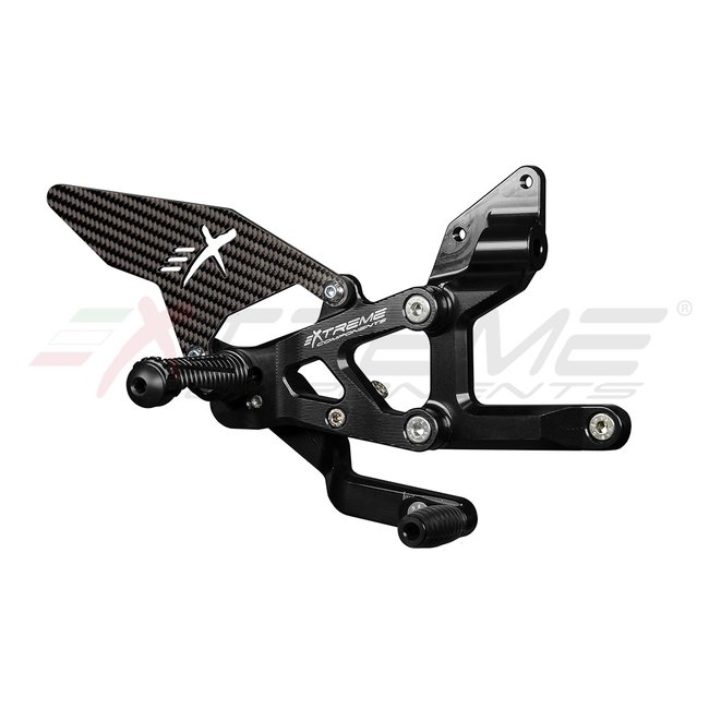 Extreme Components GP EVO rear sets kit for Ducati Panigale V4 / V4S / V4R e Streetfighter V4/ V4S (2018/2022) (standard and reverse shifting) with carbon fiber heel guard (black)
