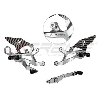 Extreme Components GP EVO rear sets kit for BMW S1000RR (2015/2018) (standard and reverse shifting) with carbon fiber heel guard (silver)