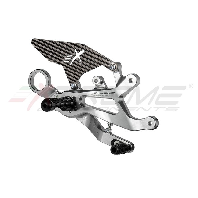 Extreme Components GP EVO rear sets kit for BMW S1000RR (2015/2018) (standard and reverse shifting) with carbon fiber heel guard (silver)