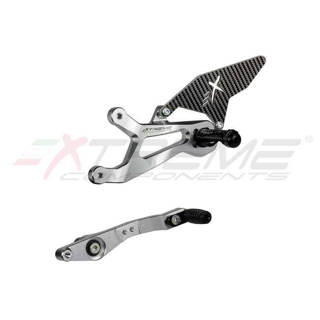 Extreme Components GP EVO rear sets kit for BMW S1000RR (2015/2018) (standard and reverse shifting) with carbon fiber heel guard (silver)