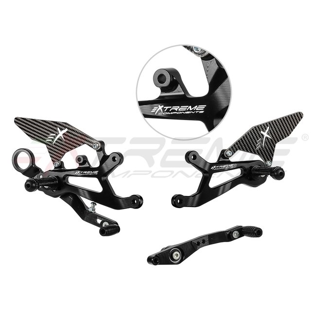 Extreme Components GP EVO rear sets kit for BMW S1000RR (2015/2018) (standard and reverse shifting) with carbon fiber heel guard (black)