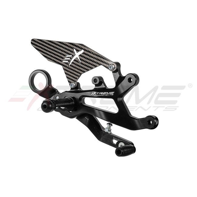 Extreme Components GP EVO rear sets kit for BMW S1000RR (2015/2018) (standard and reverse shifting) with carbon fiber heel guard (black)
