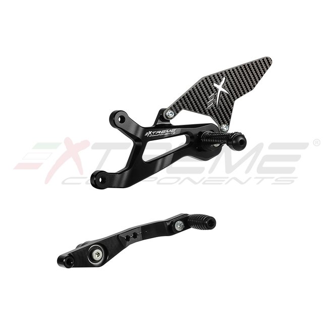Extreme Components GP EVO rear sets kit for BMW S1000RR (2015/2018) (standard and reverse shifting) with carbon fiber heel guard (black)