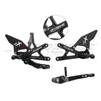 Extreme Components GP EVO rear sets kit for Suzuki GSXR 1000 (2017/2022) (standard and reverse shifting) with carbon fiber heel guard (black) (shift rod for quickshifter)