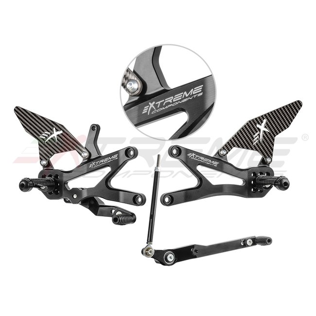 Extreme Components GP EVO rear sets kit for Honda CBR 1000 RR-R / SP (2020/2022) (standard shifting) with carbon fiber heel guard (black)