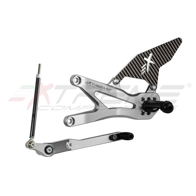 Extreme Components GP EVO rear sets kit for Honda CBR 1000 RR-R / SP (2020/2022) (reverse shifting) with carbon fiber heel guard (silver)