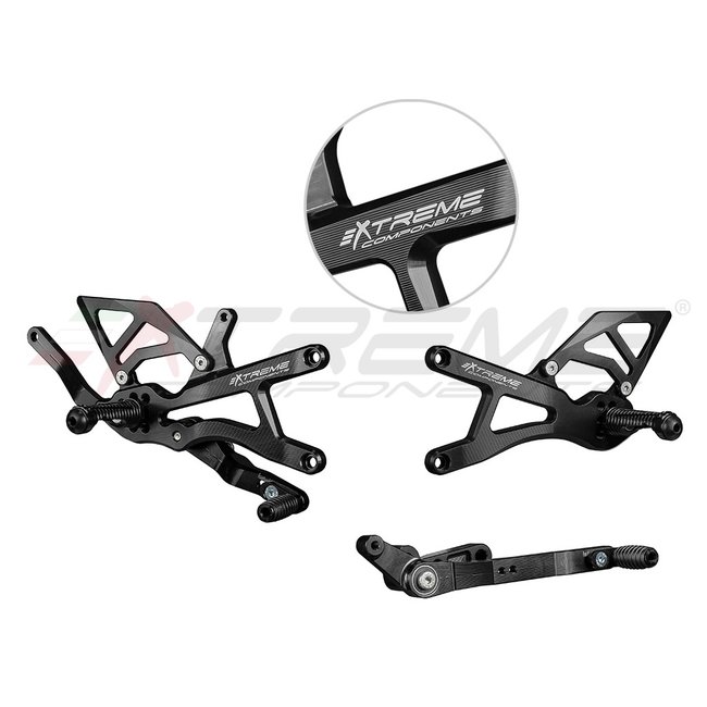 Extreme Components GP EVO rear sets kit for Yamaha R1 (2020/2022) (standard and reverse shifting) with aluminium heel guard (black)(for Akrapovic Racing full system)