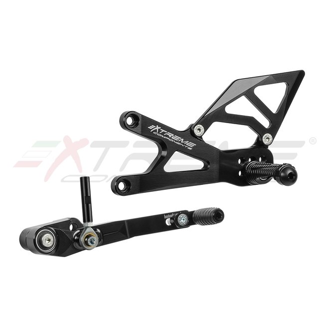 Extreme Components GP EVO rear sets kit for Suzuki GSXR 1000 (2017/2022) (standard and reverse shifting) with aluminium heel guard (black) (shift rod for standard shifting, no quickshifter)
