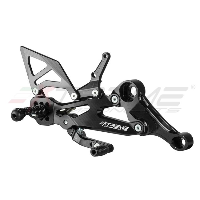 Extreme Components GP EVO rear sets kit for Aprilia RS660 / Tuono 660 (2020/2022) (standard and reverse shifting) with aluminium heel guard (black)
