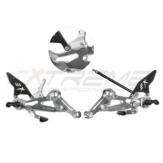 Extreme Components GP EVO rear sets kit for Aprilia RS660 / Tuono 660 (2020/2022) (standard and reverse shifting) with carbon fiber heel guard (silver)