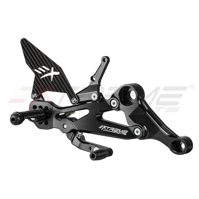 Extreme Components GP EVO rear sets kit for Aprilia RS660 / Tuono 660 (2020/2022) (standard and reverse shifting) with carbon fiber heel guard (black)