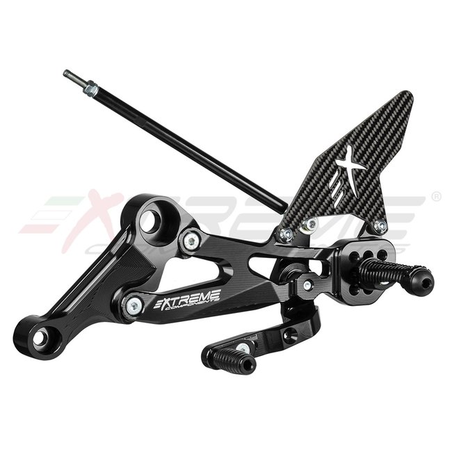 Extreme Components GP EVO rear sets kit for Aprilia RS660 / Tuono 660 (2020/2022) (standard and reverse shifting) with carbon fiber heel guard (black)