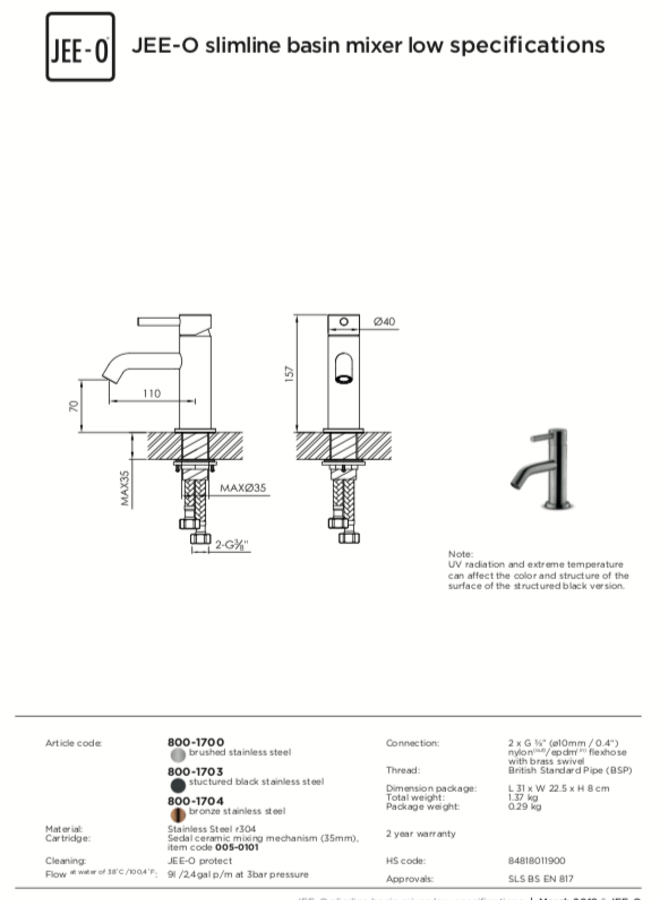 Slimline basin mixer