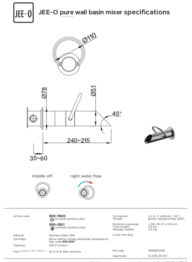 Pure wall basin mixer