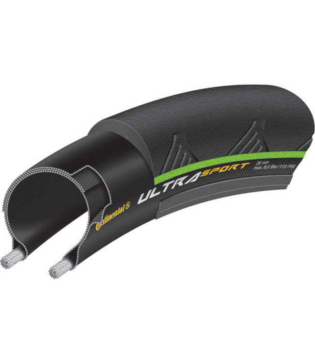 Continental Ultra Sport II 700 x 23C Green Skin - Black Folding Black 700 x 23C
