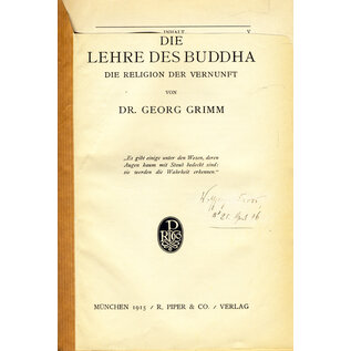 R. Piper & Co. München Die Lehre des Buddha, die Religion der Vernunft, von Georg Grimm