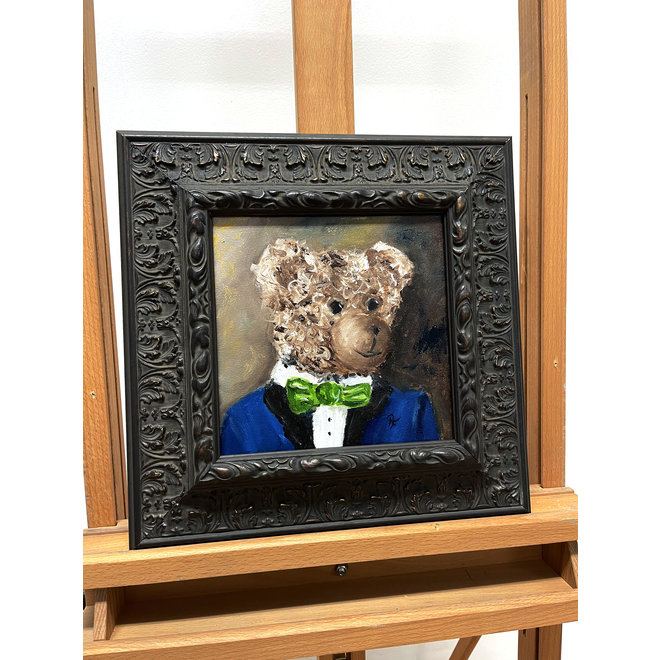 Painting - Rick Triest - 20x20 cm - Sir Bobby the Teddybear - ''Classic Sir. Bobby portret met strik''