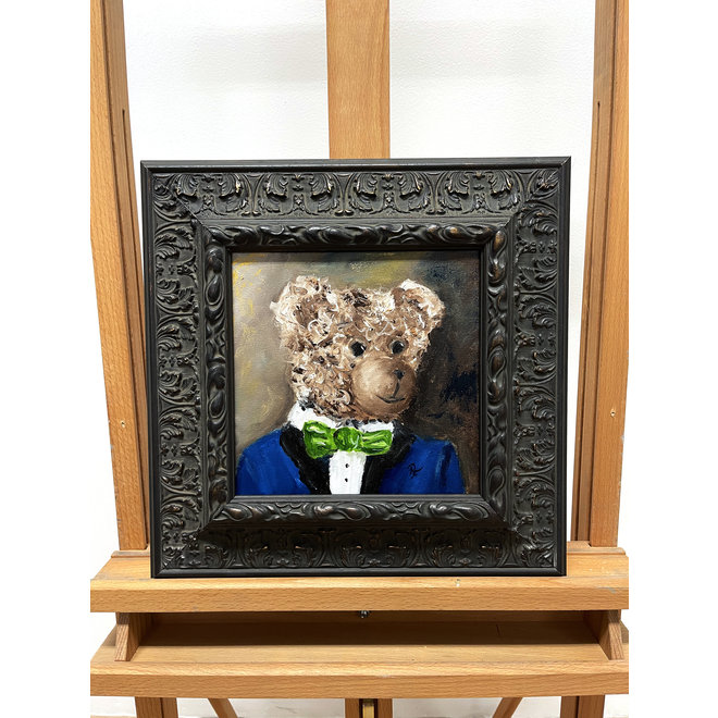 Painting - Rick Triest - 20x20 cm - Sir Bobby the Teddybear - ''Classic Sir. Bobby portret met strik''