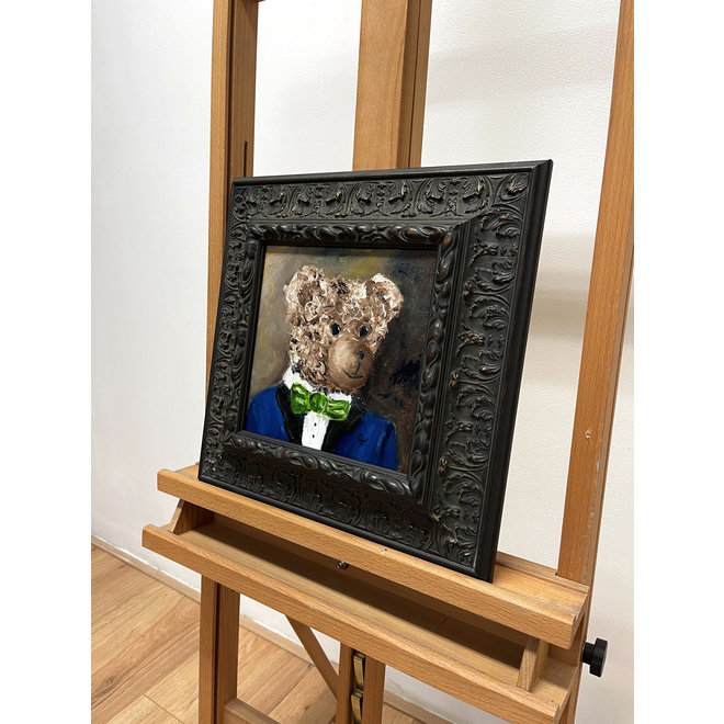 Olieverf schilderij- 20x20 cm -Rick Triest -Sir Bobby de teddybeer -  ''Classic Sir. Bobby portret met strik''