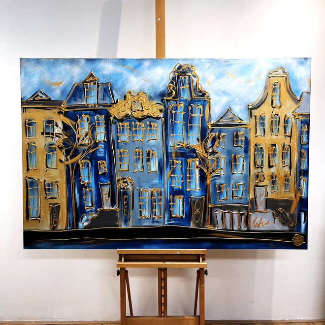 Painting - Rick Triest - 100x150cm -  Amsterdam in blue & Gold