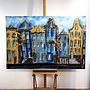 Schilderij- 100x150cm -Rick Triest - Amsterdam in blue & Gold