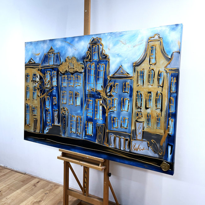 Painting - Rick Triest - 100x150cm -  Amsterdam in blue & Gold