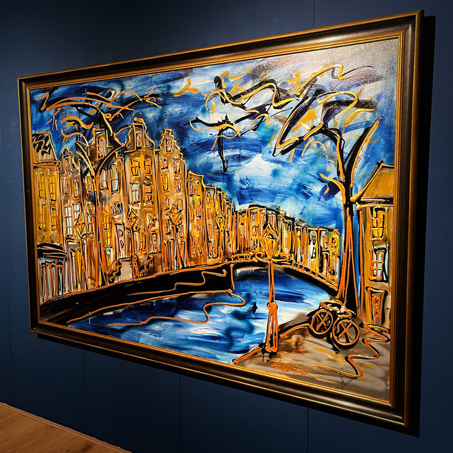 Schilderij- Rick Triest - 120X180cm - Amsterdam Herengracht - Prussian blue Palladzo