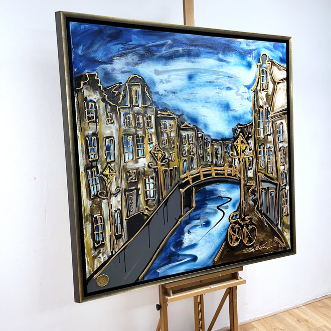 Painting - Rick Triest - 120X120cm - Amsterdam Spiegelgracht - Prussian blue