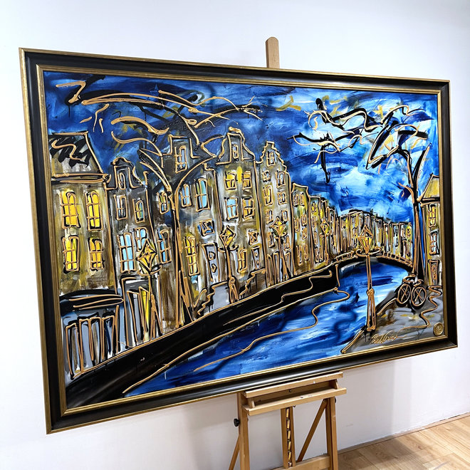 Schilderij- Rick Triest - 120X180cm - Amsterdam Herengracht - Prussian blue Palladzo