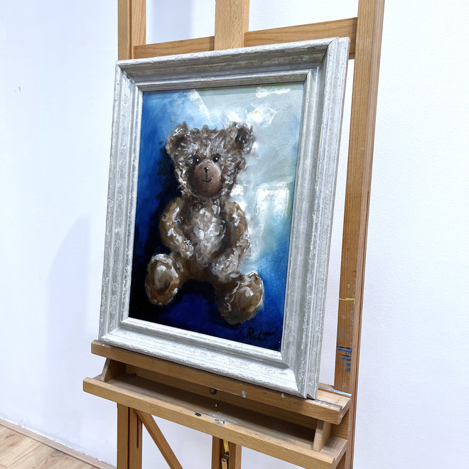 Olieverf schilderij- 30x40 cm -Rick Triest -Sir Bobby de teddybeer -   ''Classic Bobby in blue''