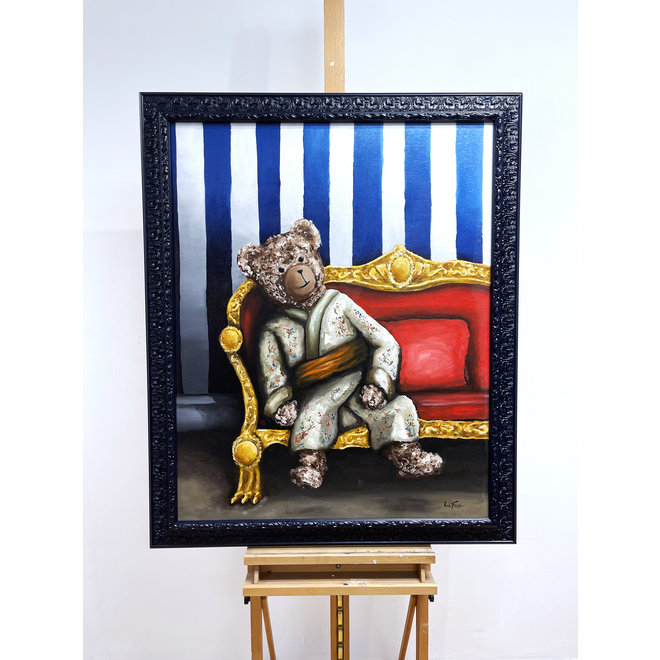 Olieverf schilderij- 80x100 cm -Rick Triest -Sir Bobby de teddybeer -inspired by Breitner - Sir Bobby in kimono