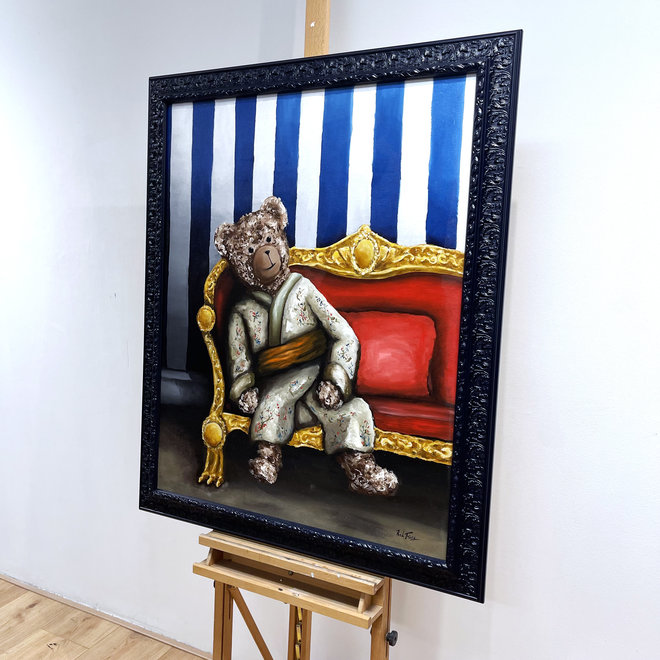 Oil painting - Rick Triest - 80x100 cm - Sir Bobby the Teddybear - inspired by Breitner - Sir Bobby in kimono